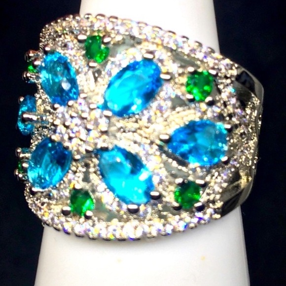 Art Deco Vintage Style Sterling Silver Tanzanite & Sapphire  Ring - Picture 6 of 10